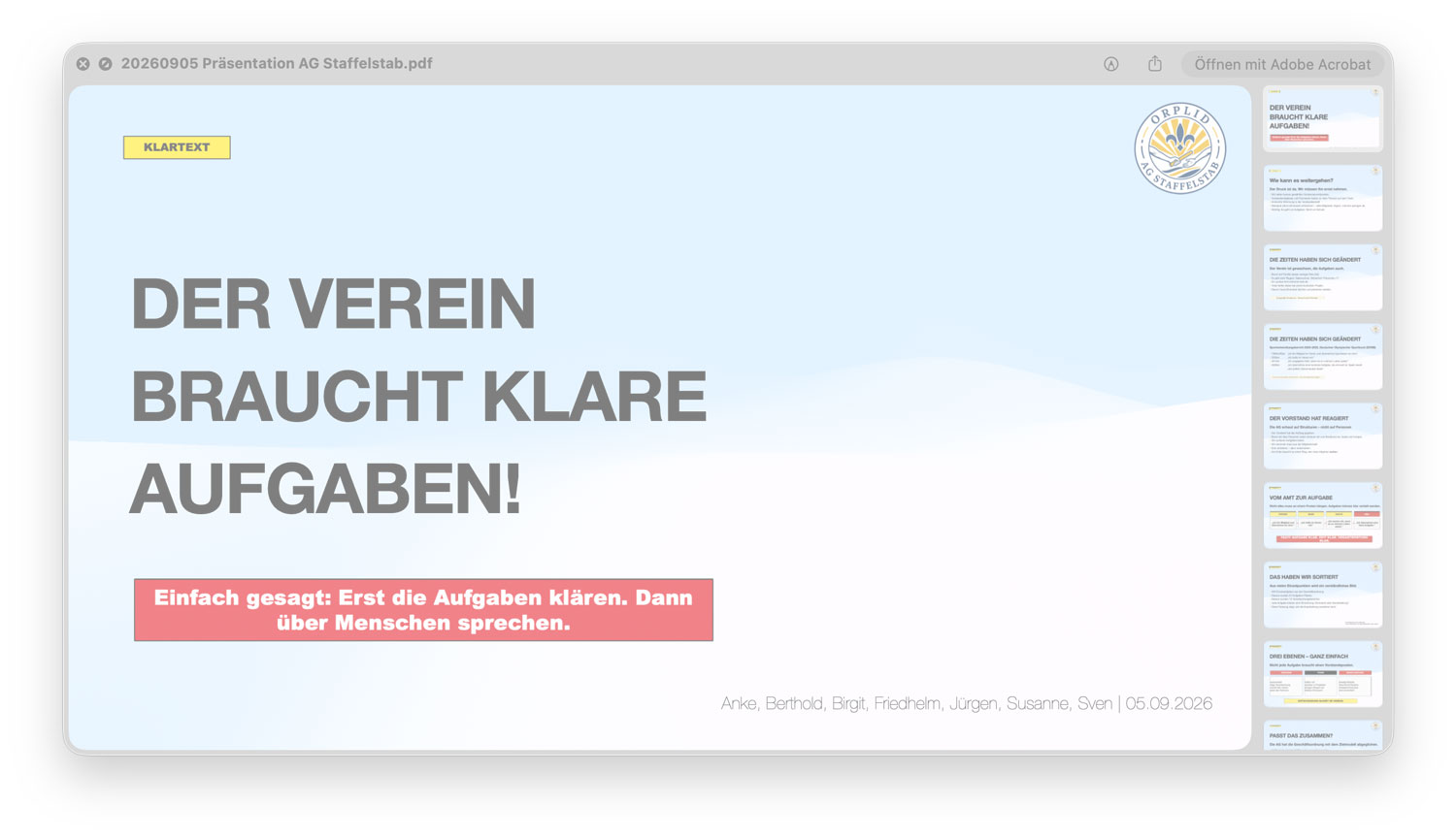 AG Staffelstab präsentiert ihr Konzept bei der Mitgliederveranstaltung von ORPLID